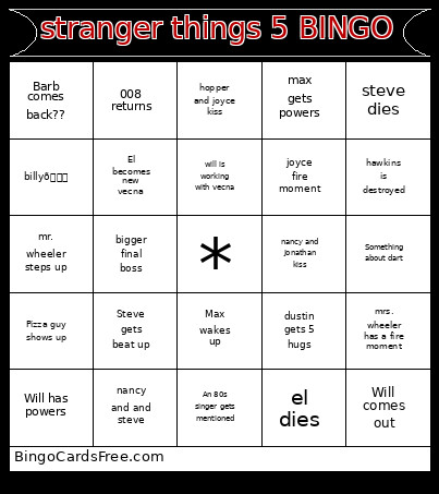 Board For Season 5 Bingo Card