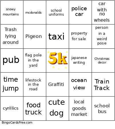 Board Geoguessr Bingo Card