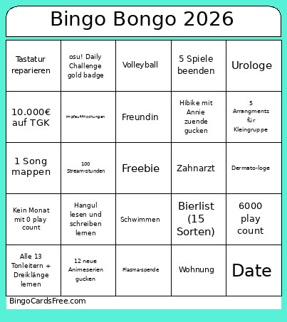 Bongo 2026 Bingo Card