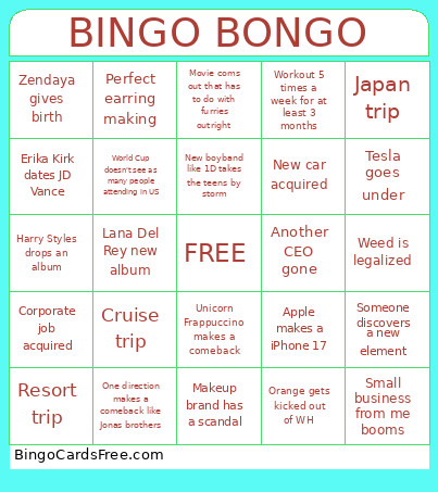 BONGO Bingo Card
