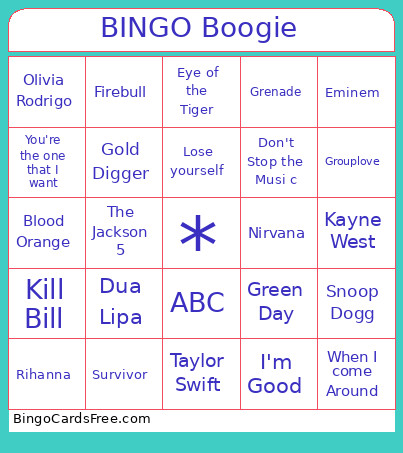 Boogie Bingo Card