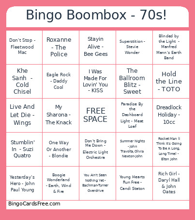 Boombox - 70s! Bingo Card