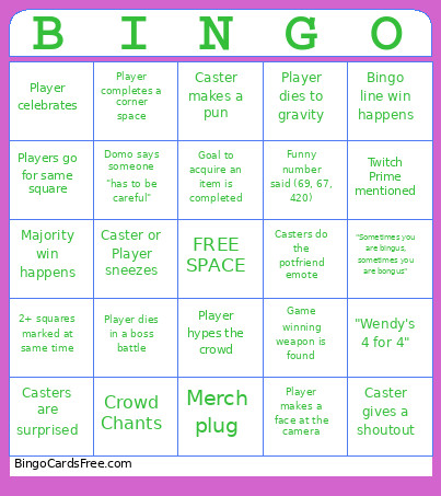 Brawlers Audience Bingo Card