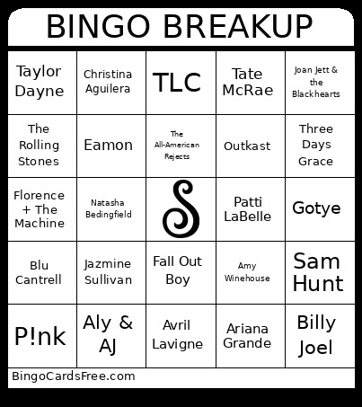 Breakup Bingo Card