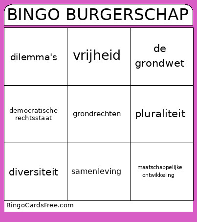 BURGERSCHAP Bingo Card