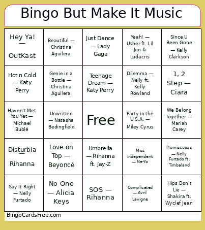 But Make It Music! Bingo Card