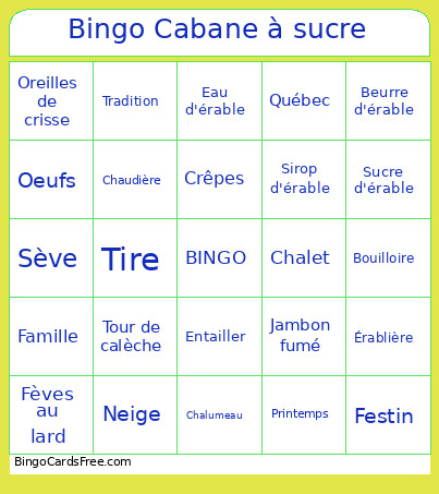Cabane à Sucre Bingo Card 2