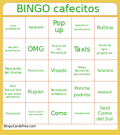 Cafecitos Bingo Card