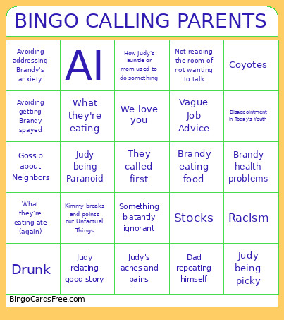 CALLING PARENTS Bingo Card