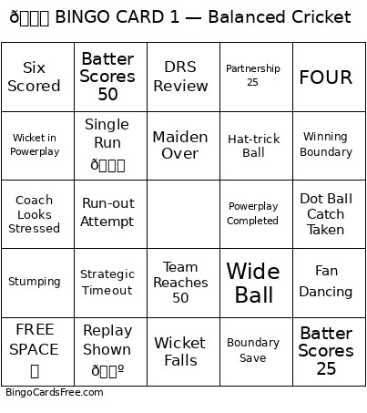 🏏 1 — Balanced Cricket Bingo Card