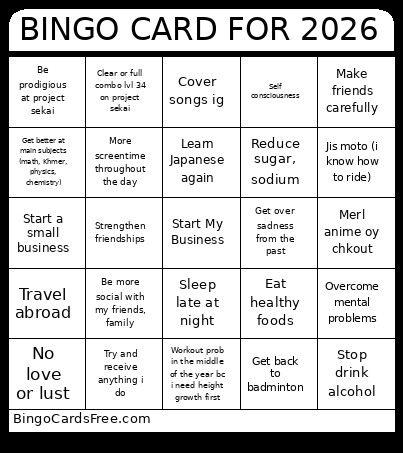 FOR 2026 Bingo Card