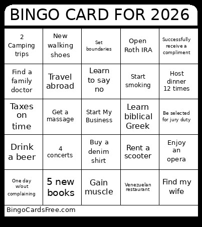 FOR 2026 Bingo Card