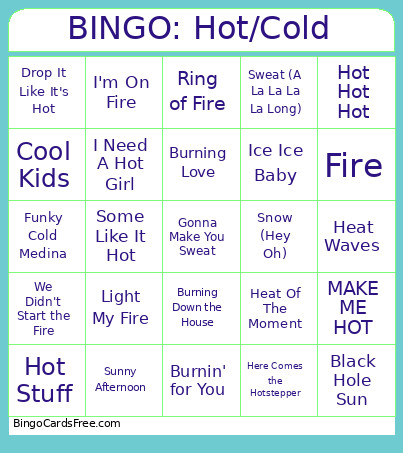 Hot Cold Bingo Card