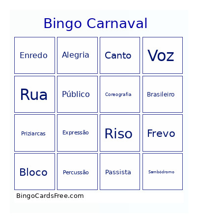 Carnaval Bingo Card