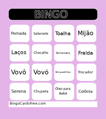 Chá De Bebê Bingo Card