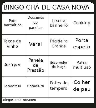 CHÁ DE CASA NOVA Bingo Card