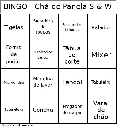 - Chá De Panela S & W Bingo Card