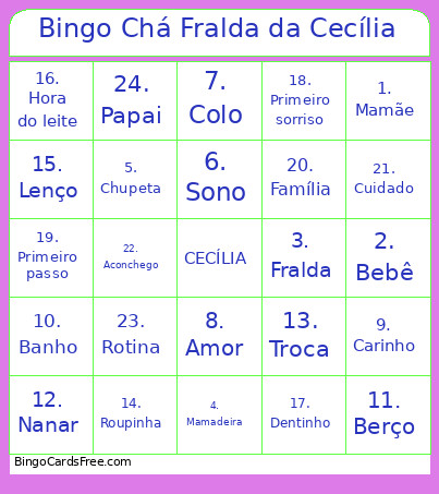 Chá Fralda Da Cecília Bingo Card