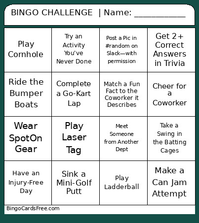 CHALLENGE | Name: ____________ Bingo Card