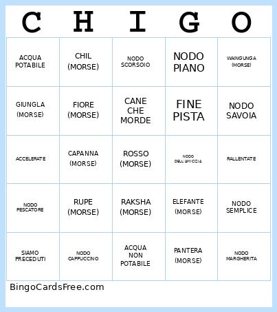 CHILL Bingo Card
