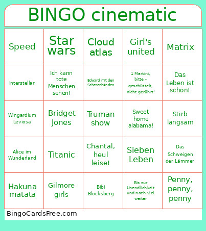 Cinematic Bingo Card
