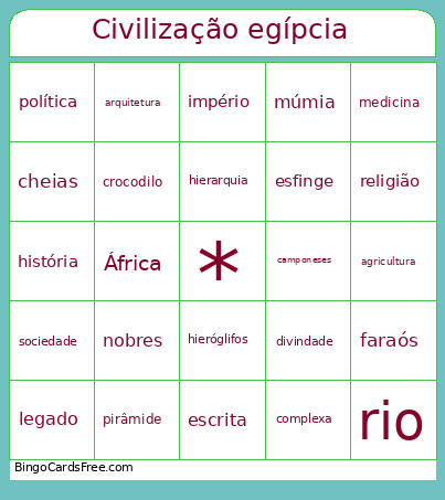 Civilização Egípcia Bingo Card