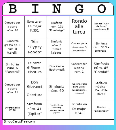 Clacicisme Bingo Card