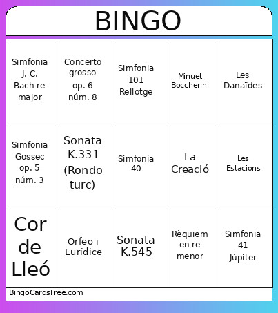 Classicisme Bingo Card
