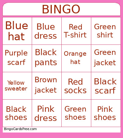 Clothes And Colors Bingo Card