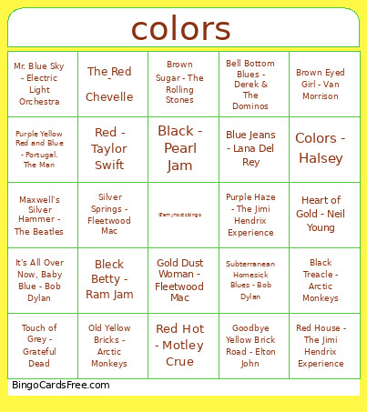 Colors Bingo Card