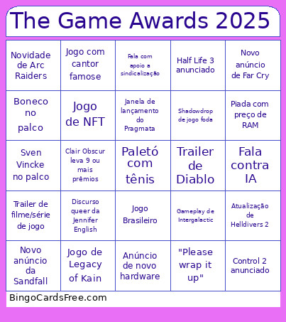 Convidados Do Rocha TGA 2025 Bingo Card