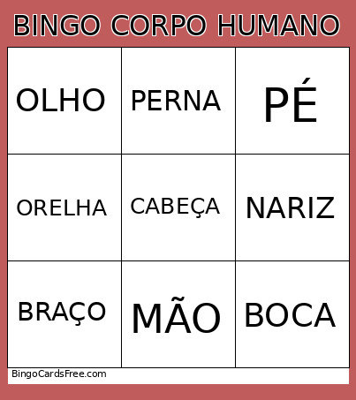 CORPO HUMANO Bingo Card