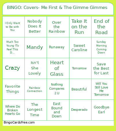 : Covers- Me First & The Gimme Gimmes Bingo Card