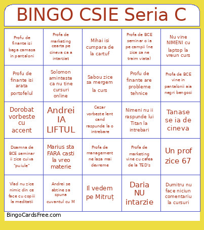 CSIE Seria C Bingo Card