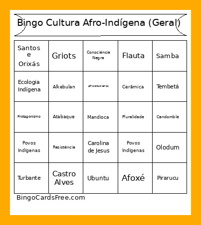 Cultura Afro-Indígena (Geral) Bingo Card