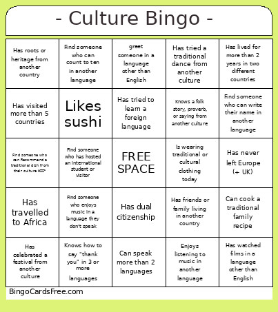 Culture Night Bingo Card