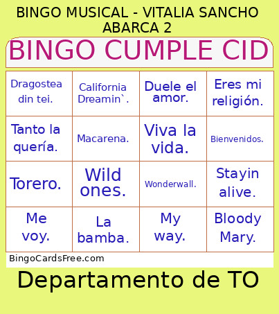 CUMPLE CID Bingo Card