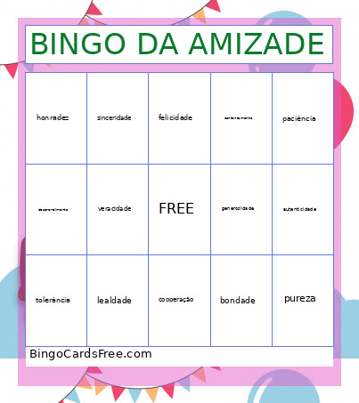 DA AMIZADE Bingo Card
