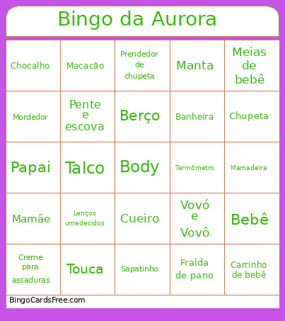 Da Aurora Bingo Card 2