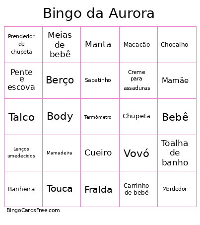 Da Aurora Bingo Card
