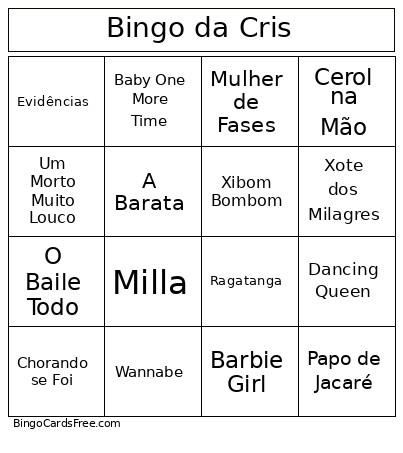 Da Cris Bingo Card