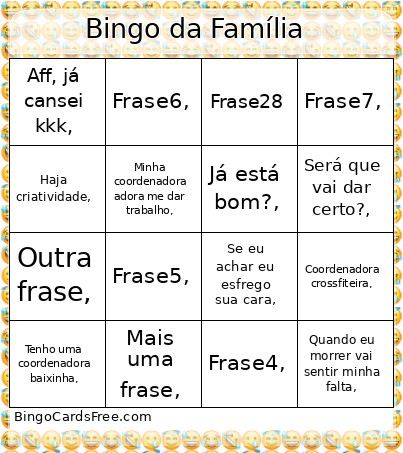 Da Família Bingo Card