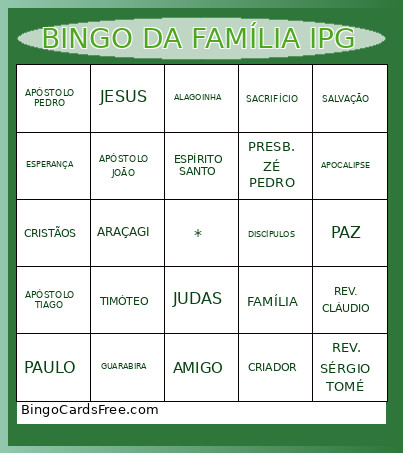 Da Família IPG Bingo Card