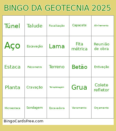 Da Geotecnia 2025 Bingo Card
