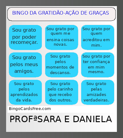 DA GRATIDÃO-AÇÃO DE GRAÇAS Bingo Card