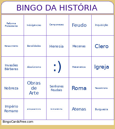 DA HISTÓRIA Bingo Card
