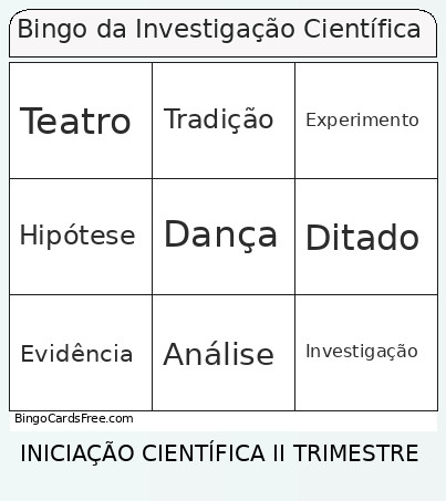Da Investigação Científica Bingo Card