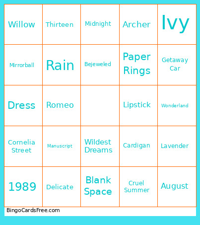 Da Isa Bingo Card
