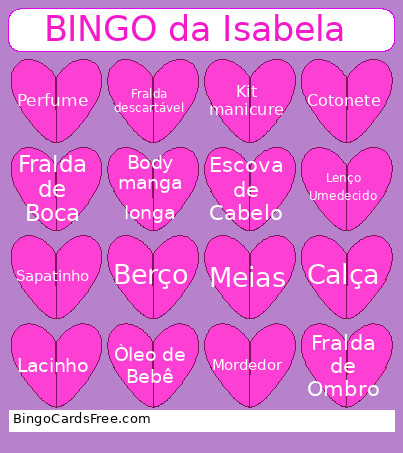 Da Isabela Bingo Card