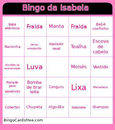 Da Isabela Bingo Card